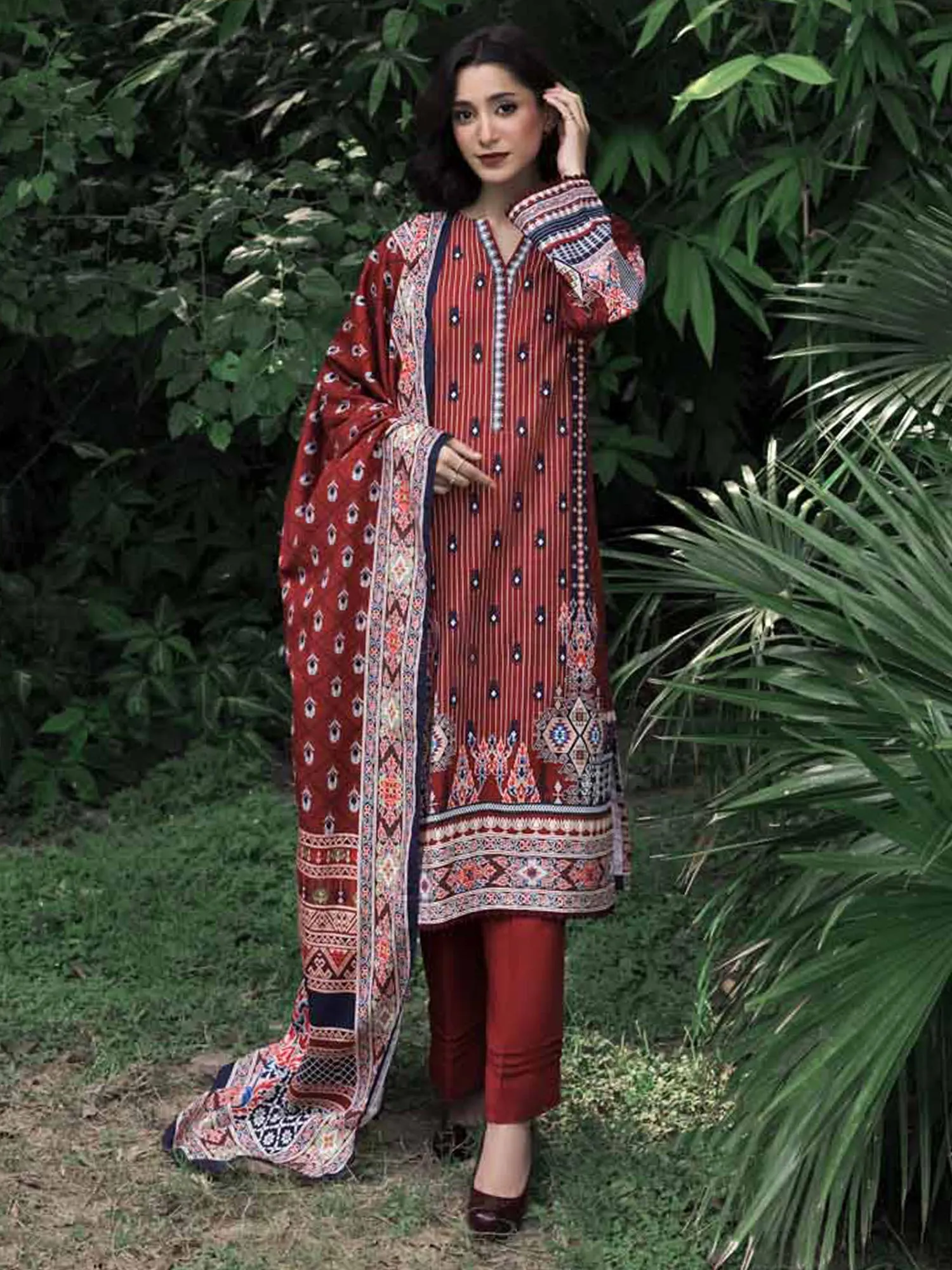 Gul Ahmed Khaddar Red Unstitched Suit (WR-22028)