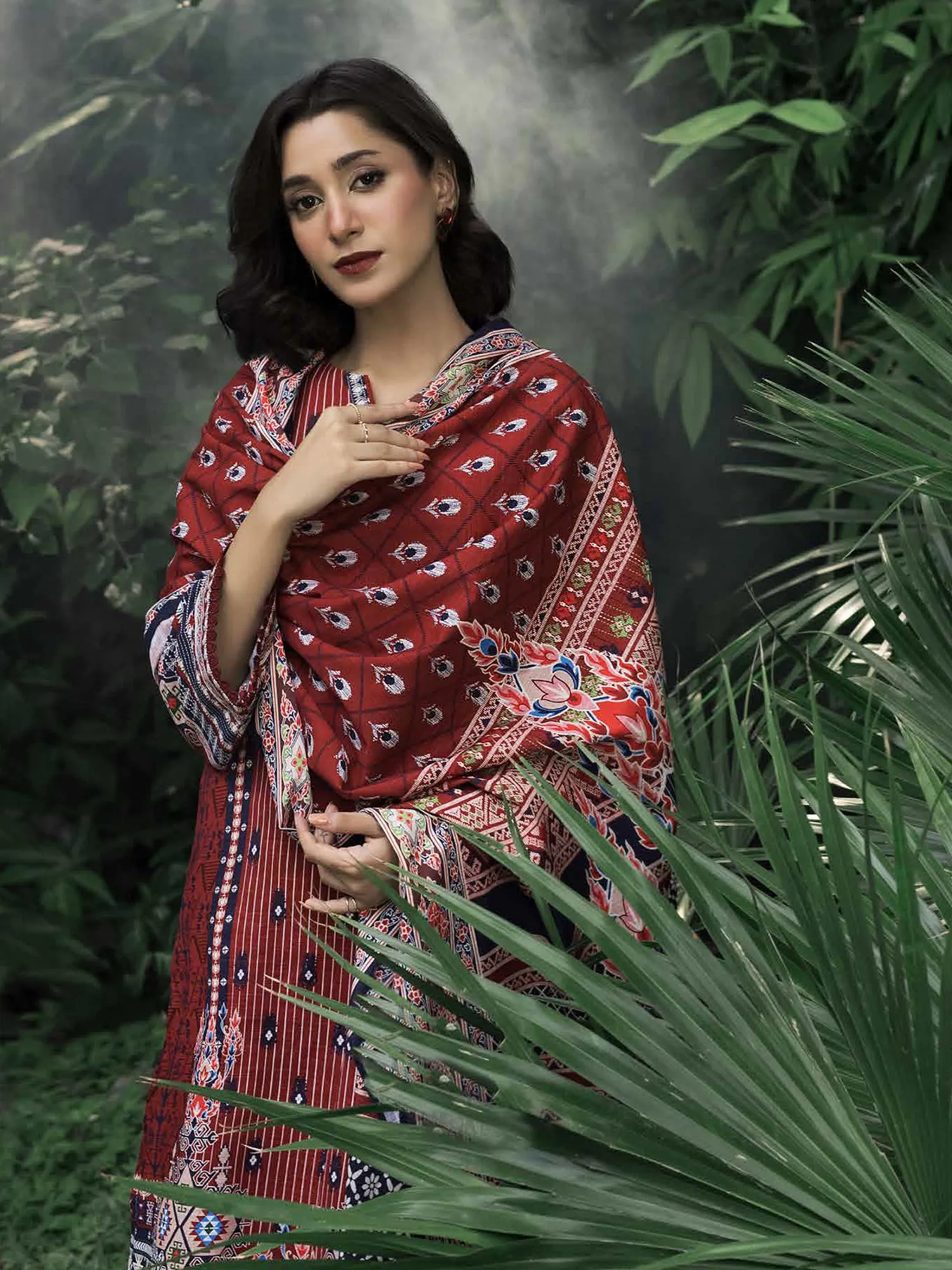 Gul Ahmed Khaddar Red Unstitched Suit (WR-22028)