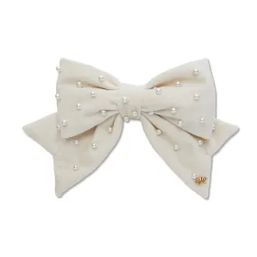 IVORY SET OF 4 VELVET PEARL BOW NAPKIN RINGS