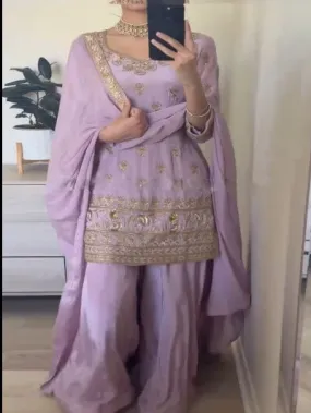 Lilac Georgette Designer Sequence Work Palazzo Suit Set