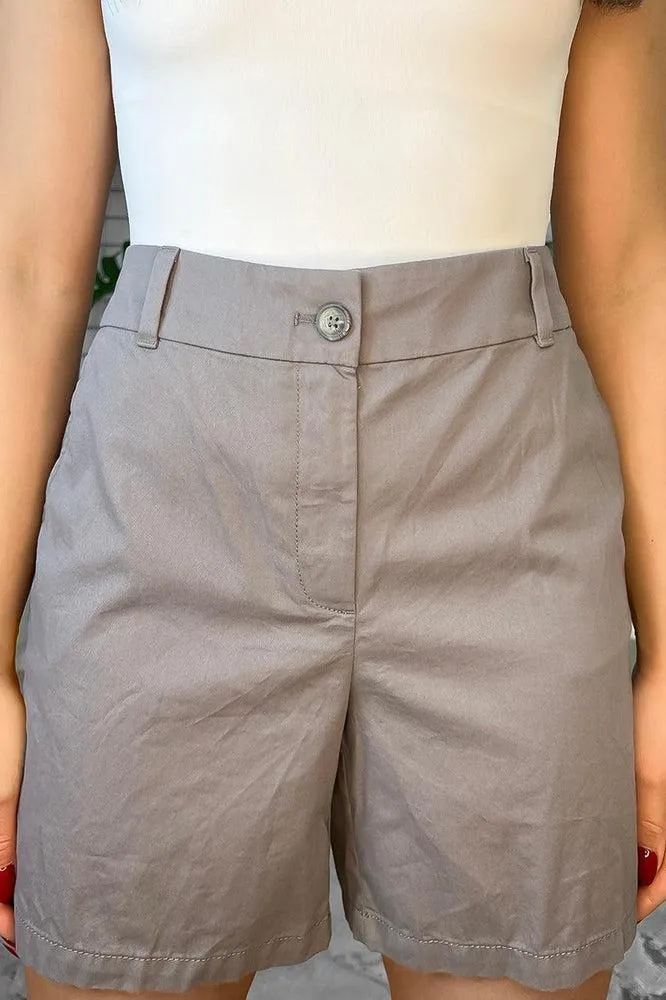 Linen Blend High Waist Mid Length Smart Shorts