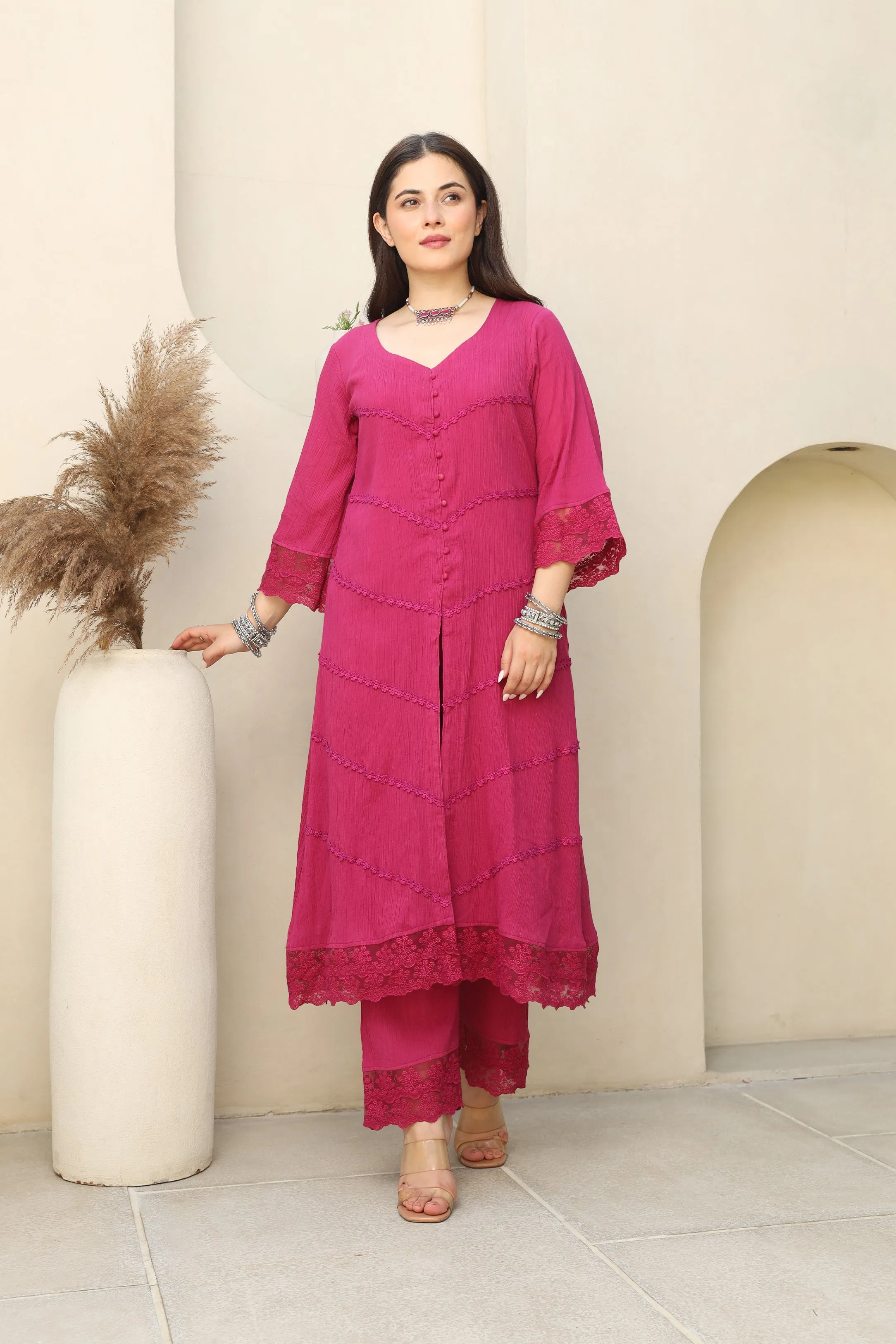 Magenta Bloom Cotton Gauze Suit Set