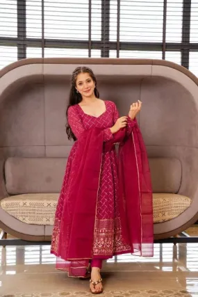 Maharani Pink Georgette Anarkali Gown Dupatta Set Of 2