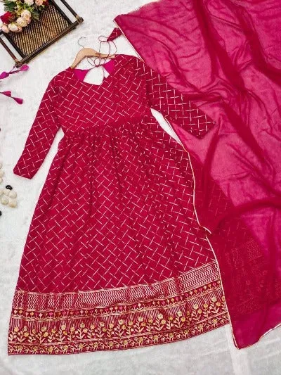 Maharani Pink Georgette Anarkali Gown Dupatta Set Of 2