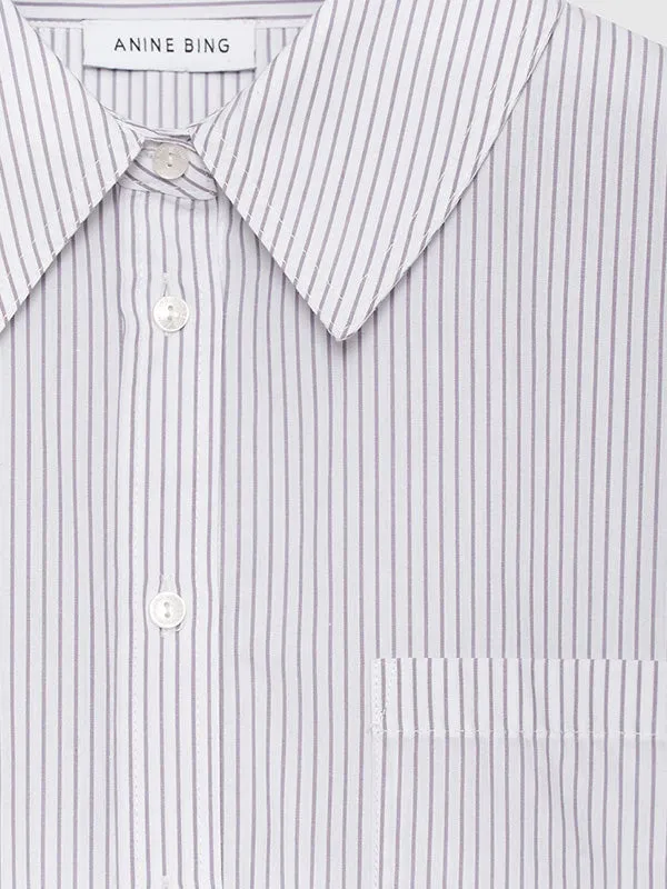Mika Shirt in White and Lavender Stripe