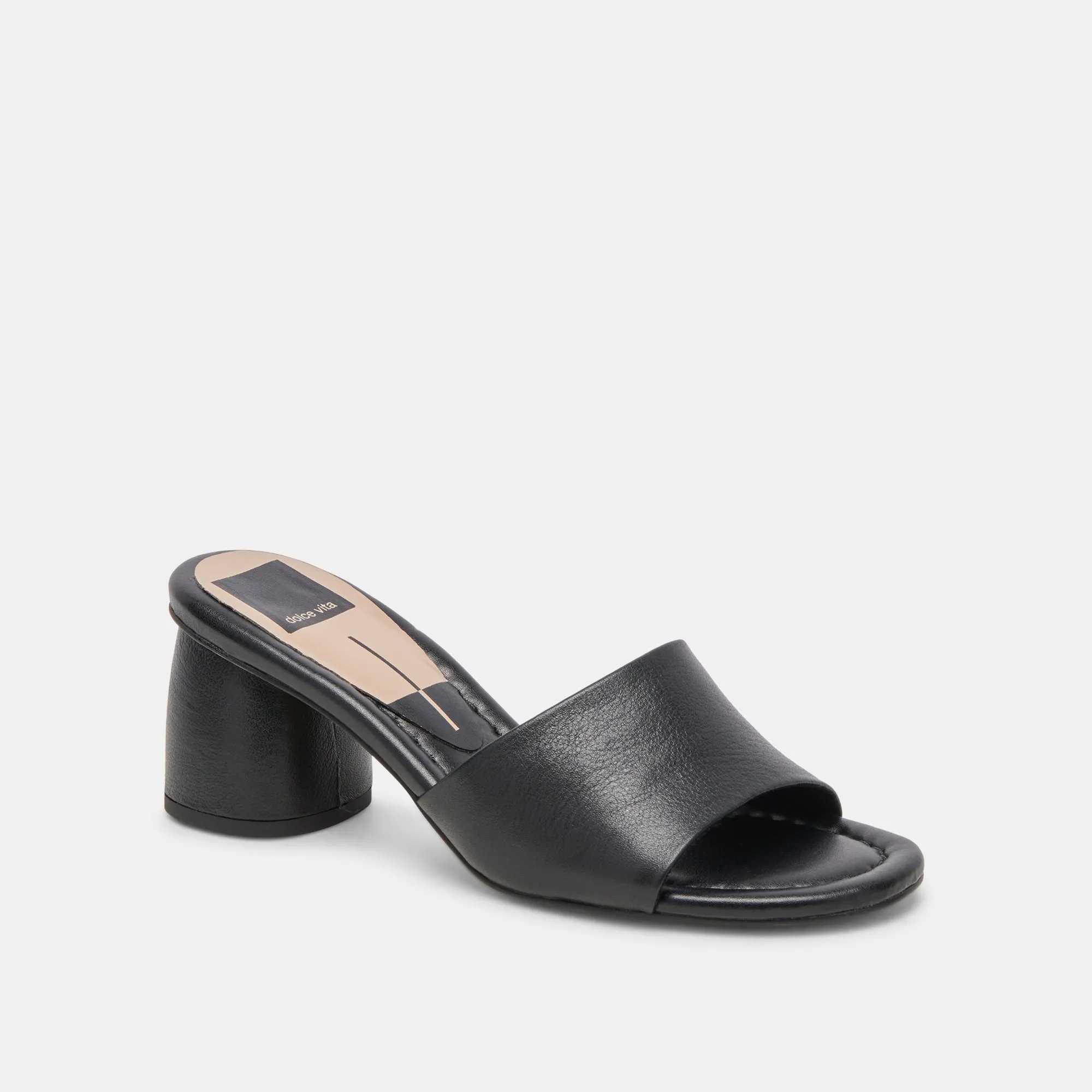MINNY DRESS WIDE HEELS BLACK LEATHER