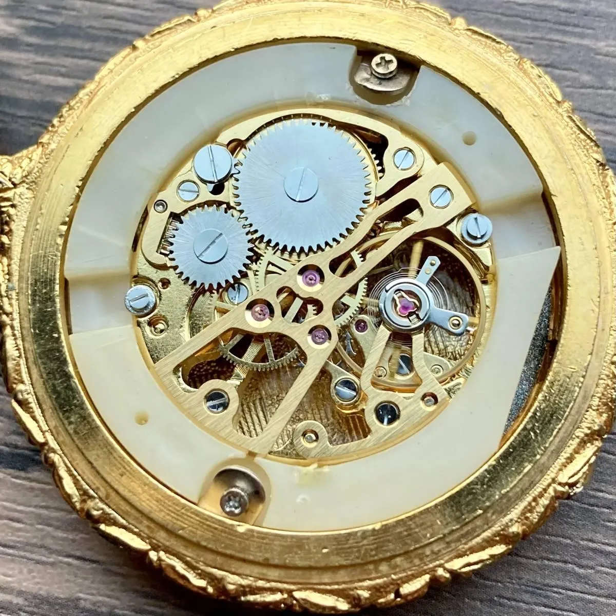 Mumei Pocket Watch Skeleton Hunter Case Antique 45mm Gold