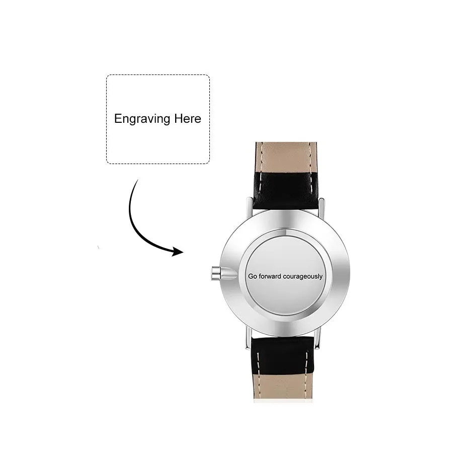 Personalized Photo and Custom Message Watch Black Leather Band