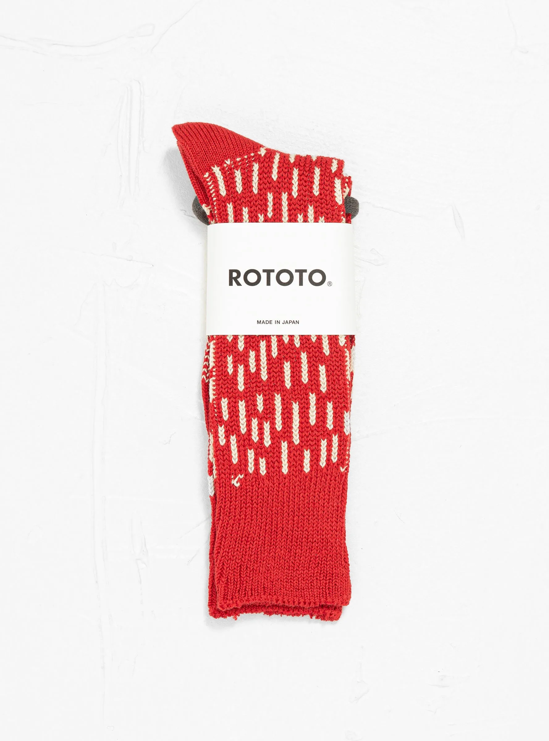 Rain Drop Crew Socks Red & Ivory
