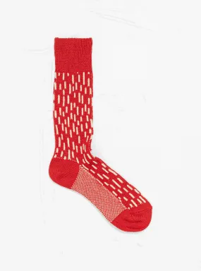Rain Drop Crew Socks Red & Ivory