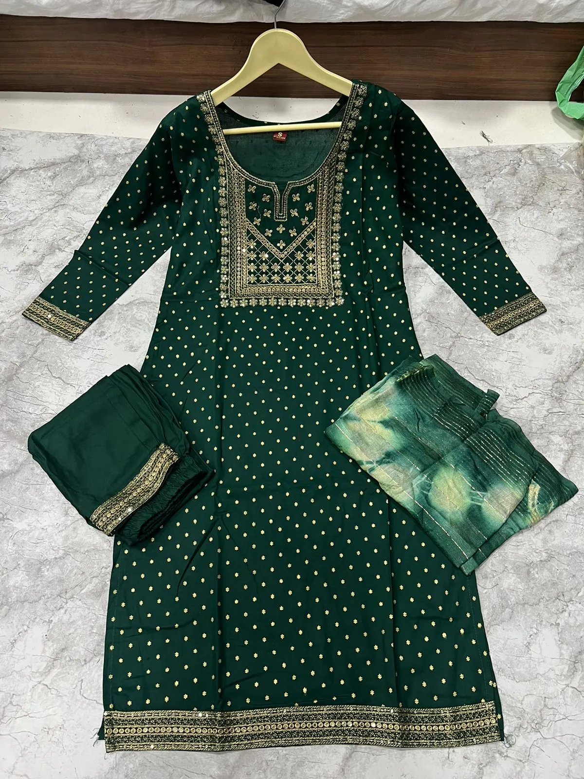 Rayon Embroidery Sequence Party Wear Women's Kurta Suit Green