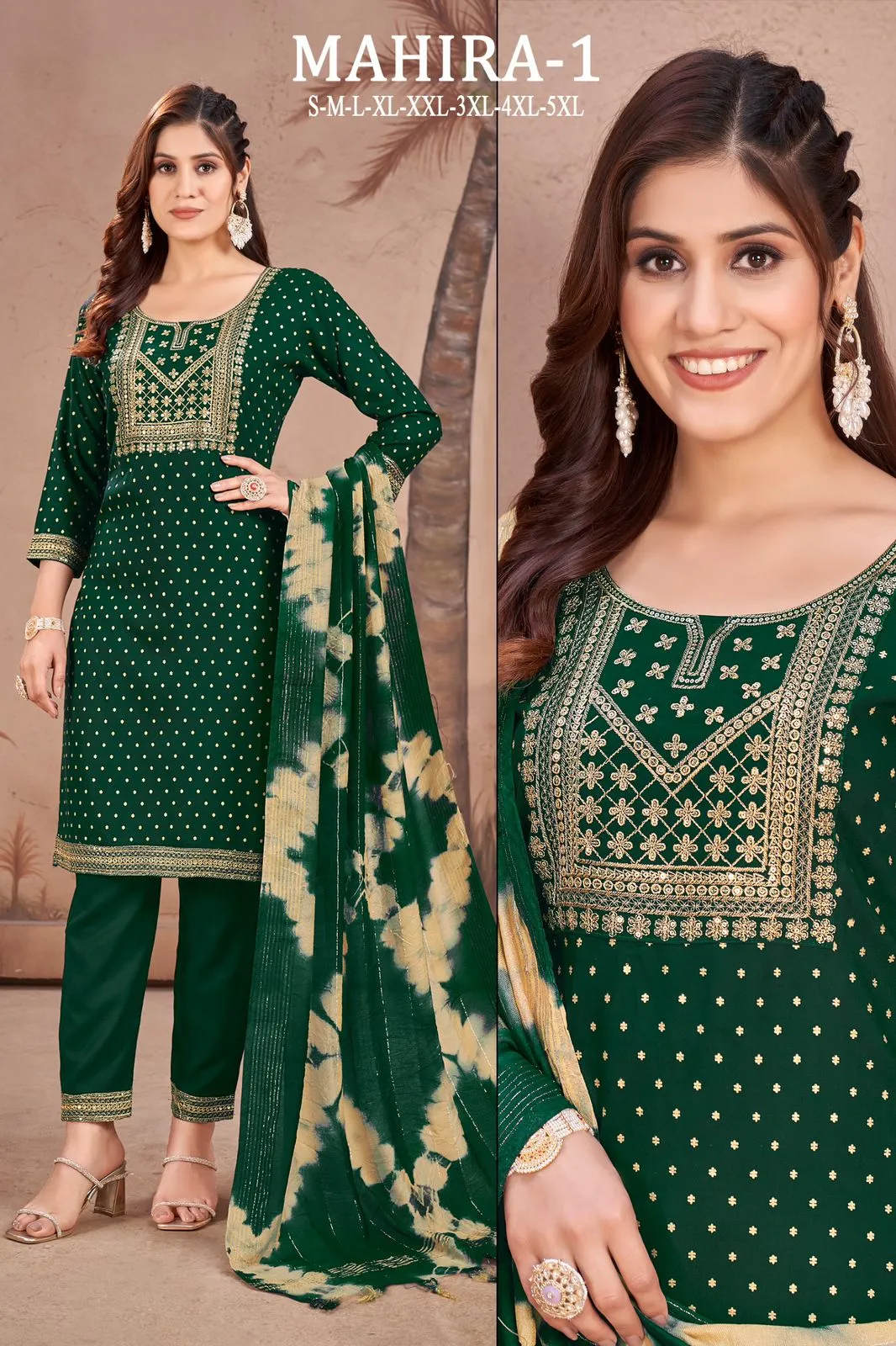 Rayon Embroidery Sequence Party Wear Women's Kurta Suit Green
