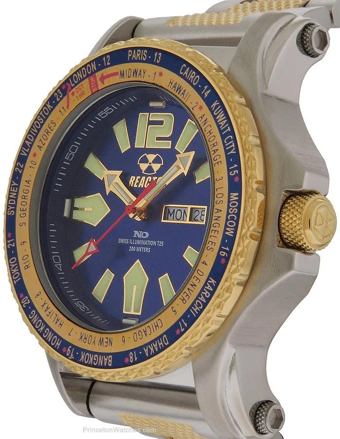 Reactor Mens Proton Watch - Never Dark - Two-Tone - Blue Dial - Day/Date - 200m