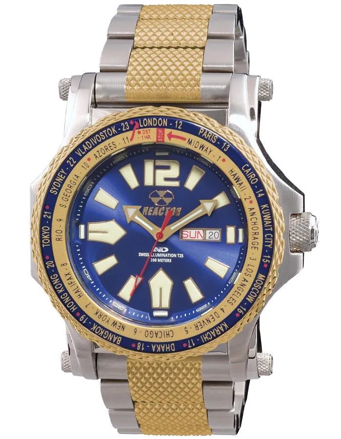 Reactor Mens Proton Watch - Never Dark - Two-Tone - Blue Dial - Day/Date - 200m