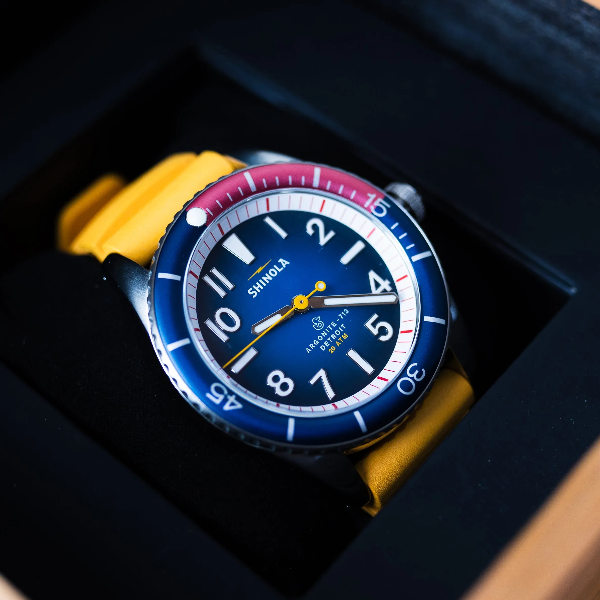 Shinola Duck 42mm Blue/Canary Yellow wrist watch