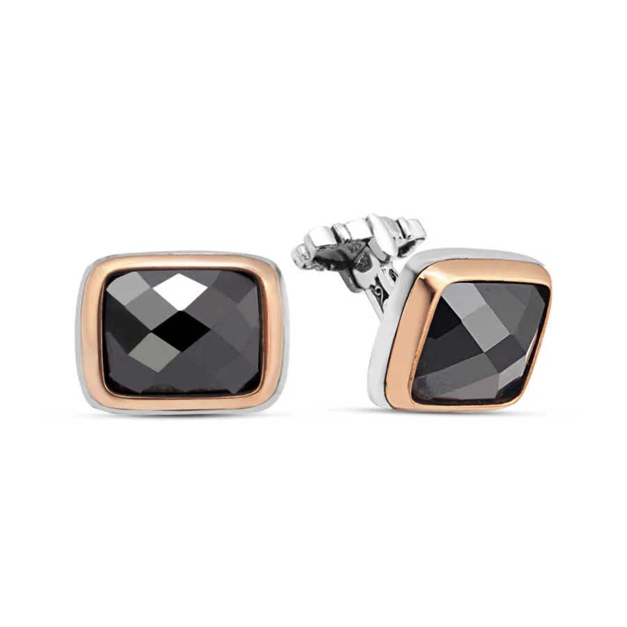 Silver Black Zircon Stone Cufflink