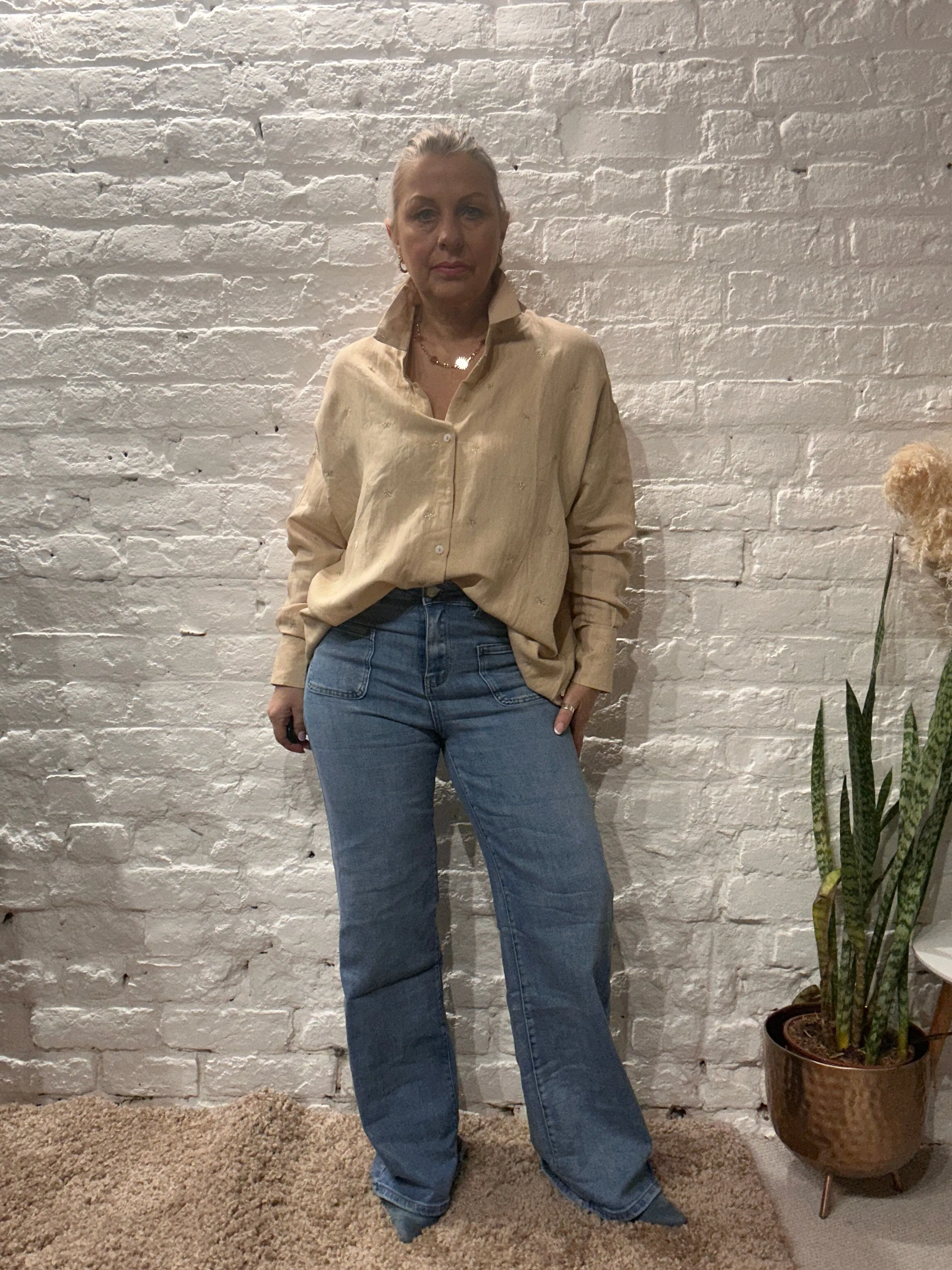 The Prezzo Linen Mix Button Through Embroidered Start Shirt Small to medium