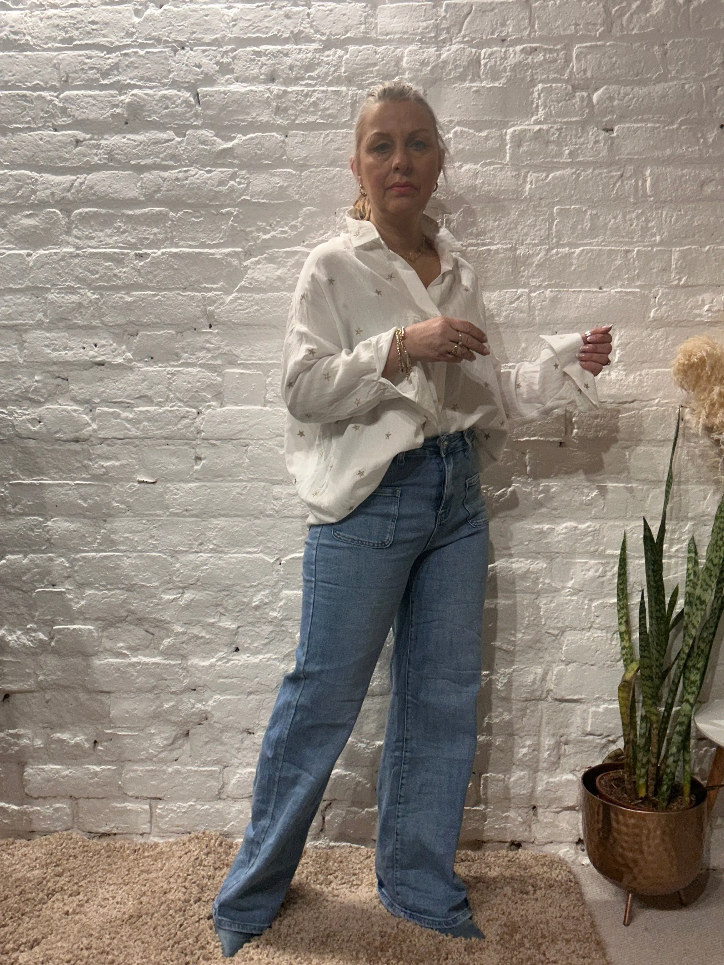 The Prezzo Linen Mix Button Through Embroidered Start Shirt Small to medium