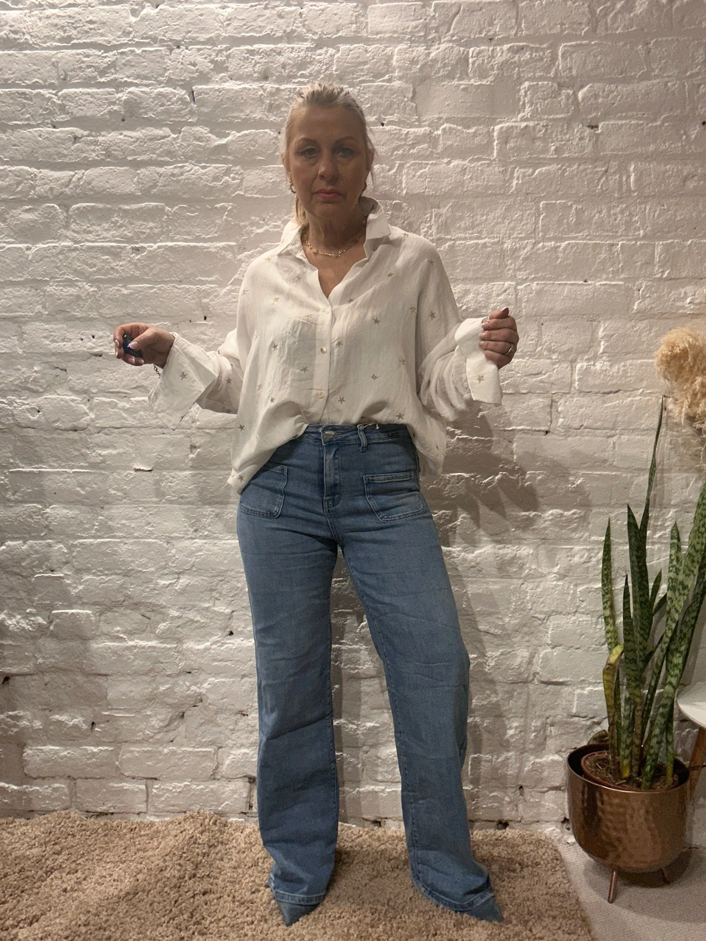 The Prezzo Linen Mix Button Through Embroidered Start Shirt Small to medium
