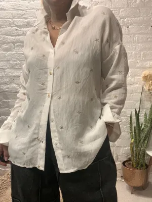 The Prezzo Linen Mix Button Through Embroidered Start Shirt Small to medium