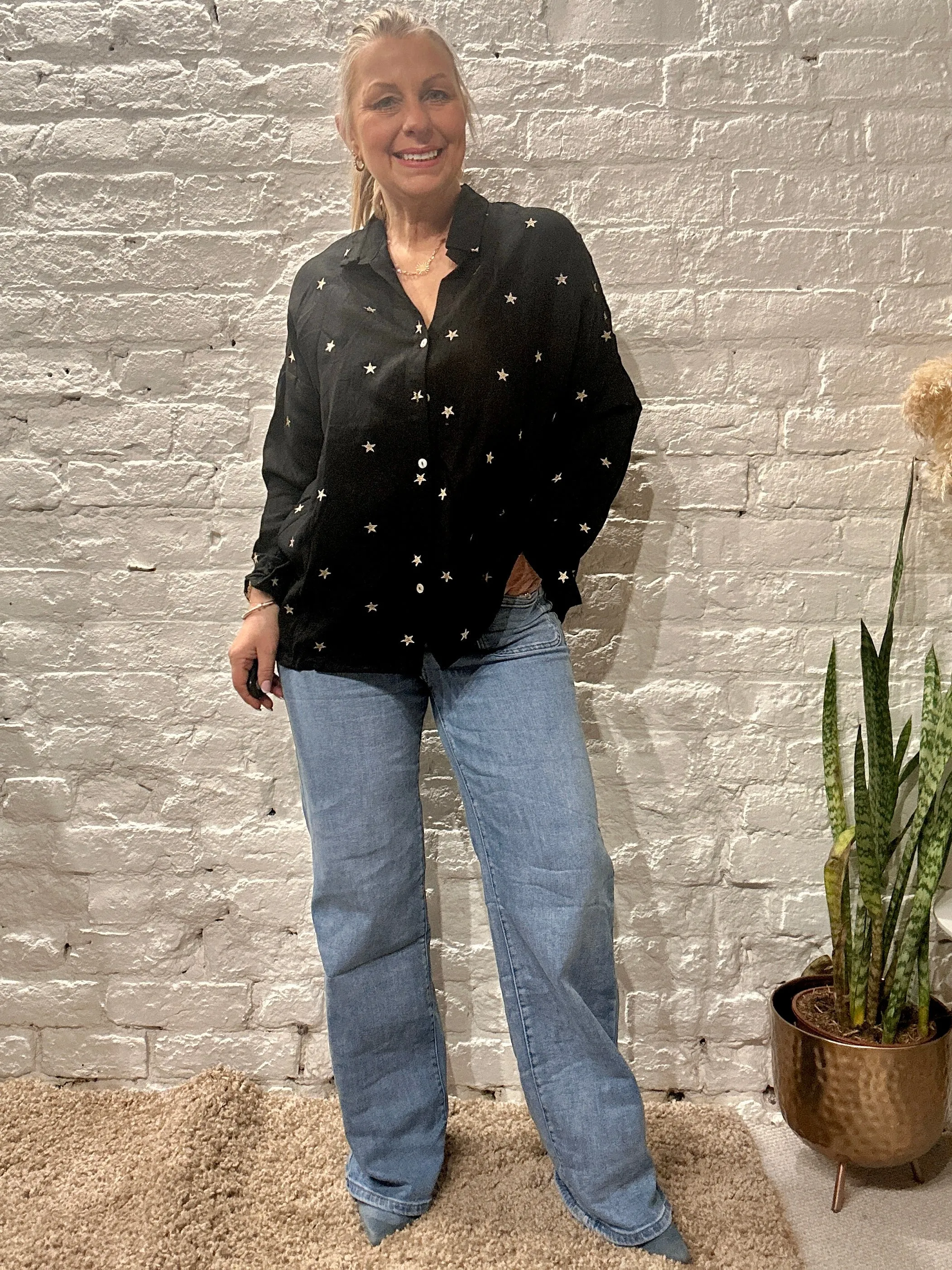 The Prezzo Linen Mix Button Through Embroidered Start Shirt Small to medium