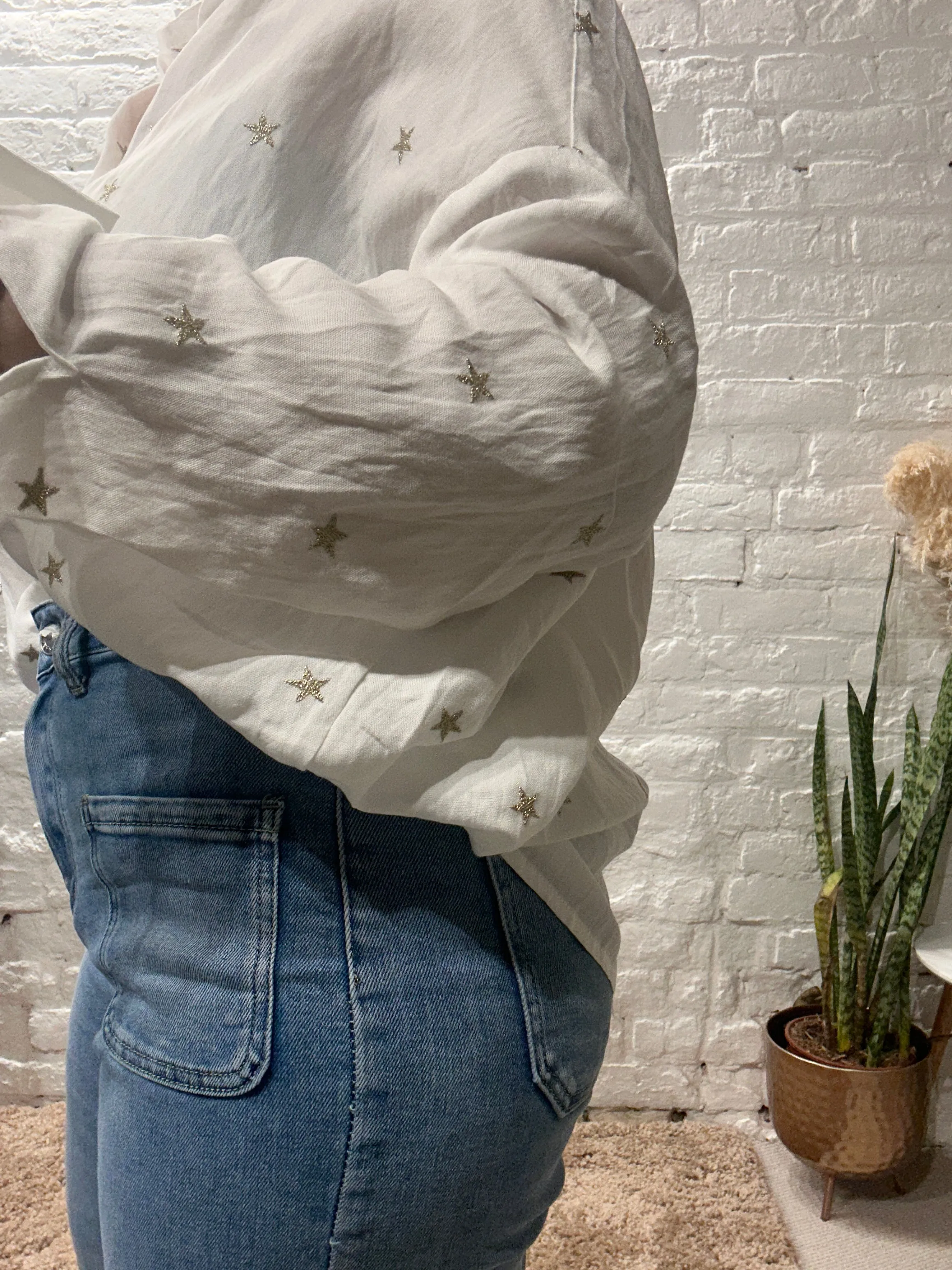 The Prezzo Linen Mix Button Through Embroidered Start Shirt Small to medium
