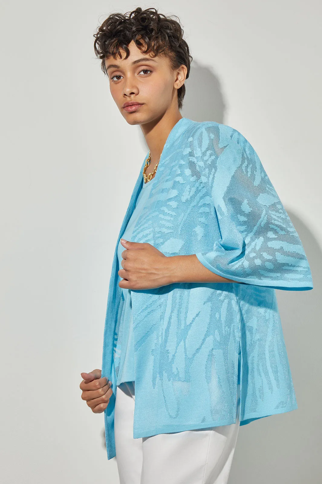 Tie-Front Jacket - Sheer Floral Knit