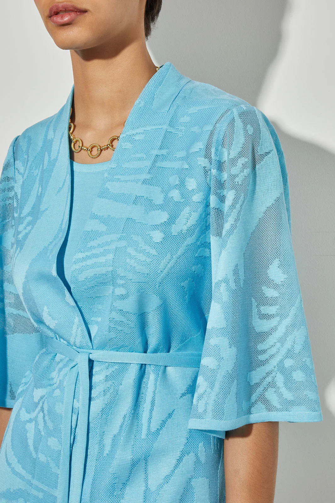 Tie-Front Jacket - Sheer Floral Knit