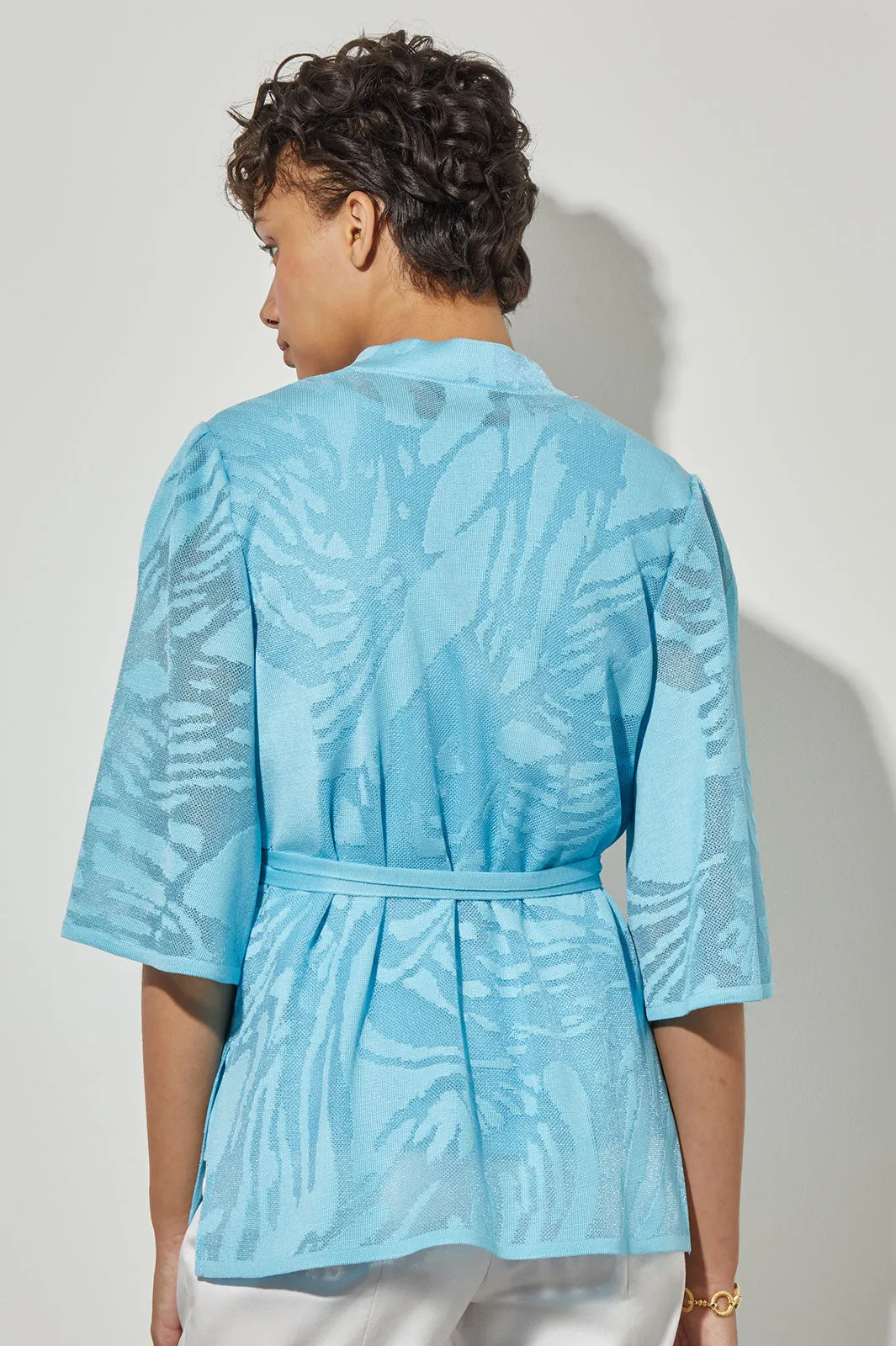 Tie-Front Jacket - Sheer Floral Knit