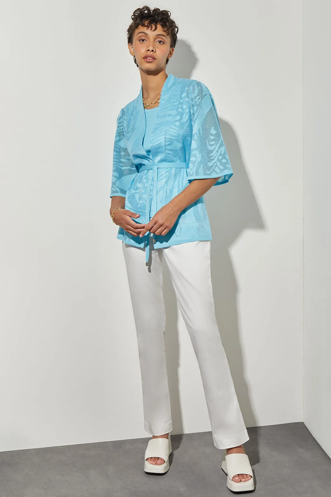 Tie-Front Jacket - Sheer Floral Knit