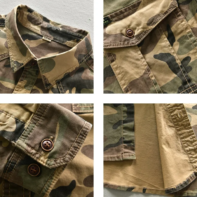 West Louis American Trendy Camo Multi Pocket Cargo Shirt