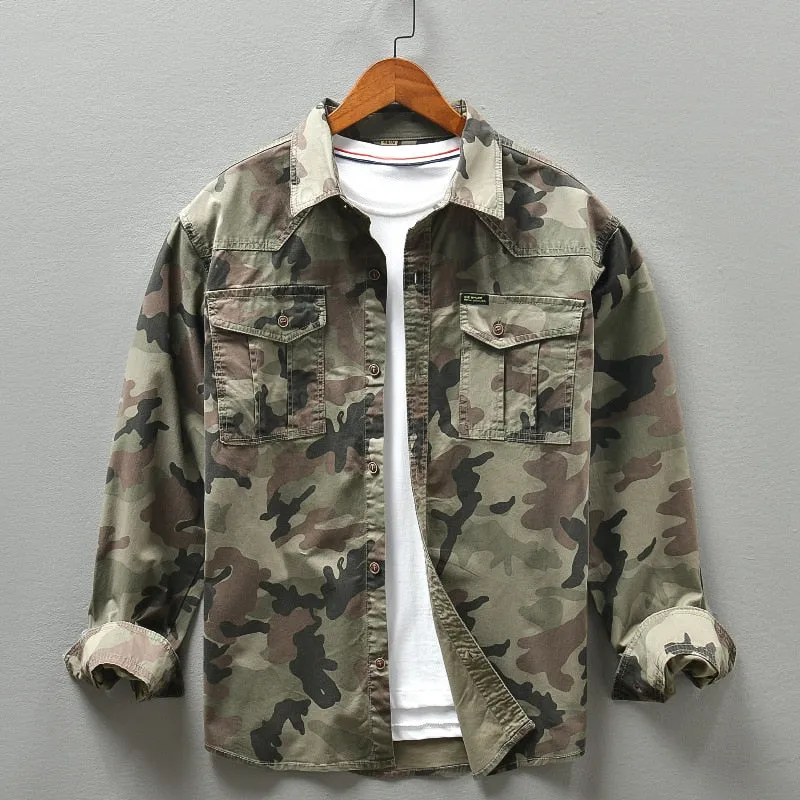 West Louis American Trendy Camo Multi Pocket Cargo Shirt