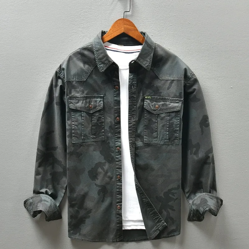 West Louis American Trendy Camo Multi Pocket Cargo Shirt