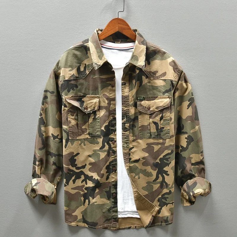 West Louis American Trendy Camo Multi Pocket Cargo Shirt