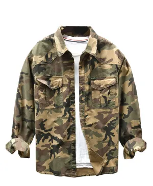 West Louis American Trendy Camo Multi Pocket Cargo Shirt