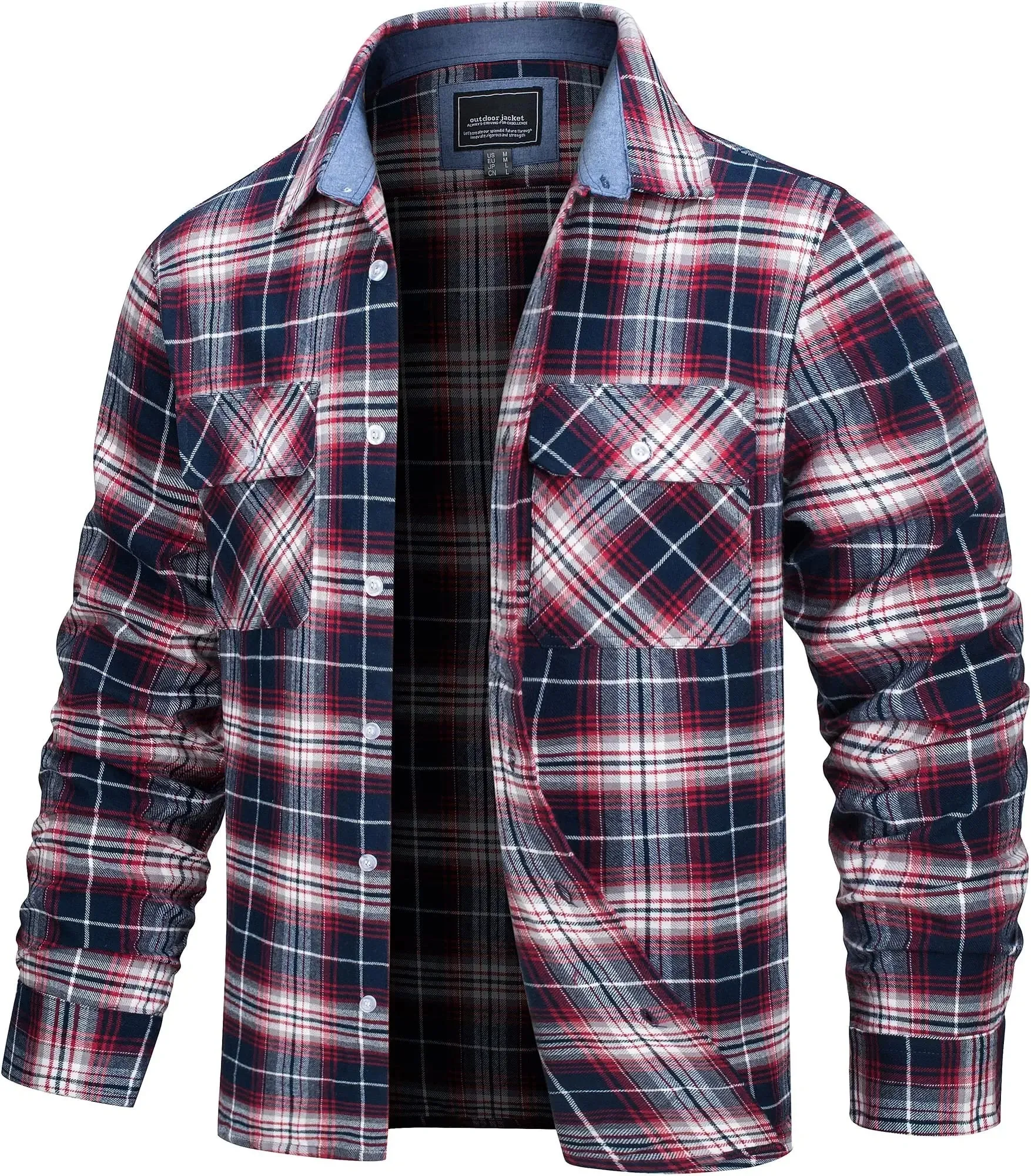 West Louis Button Down Cotton Plaid Flannel Lumberjack Shirt