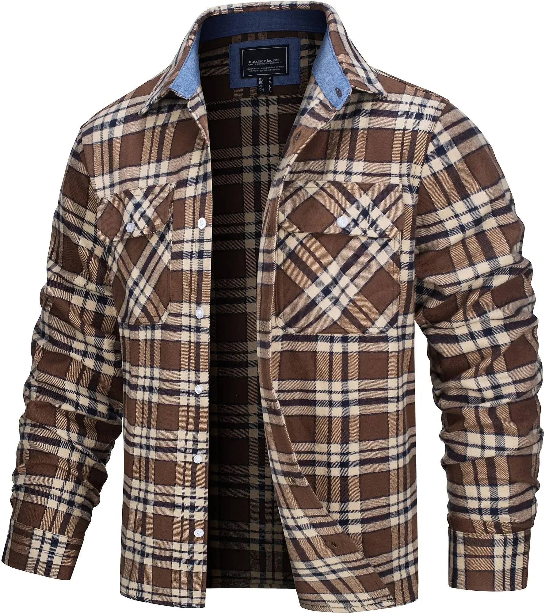 West Louis Button Down Cotton Plaid Flannel Lumberjack Shirt