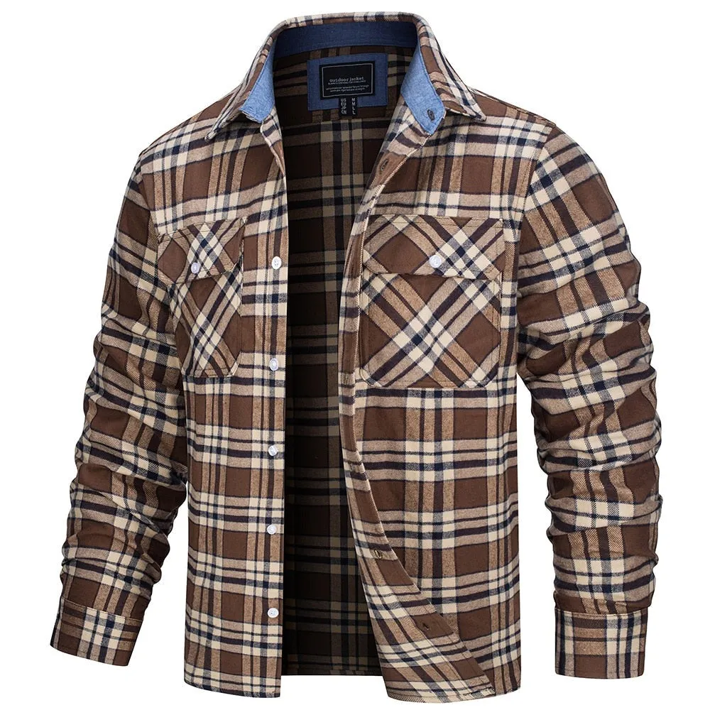 West Louis Button Down Cotton Plaid Flannel Lumberjack Shirt