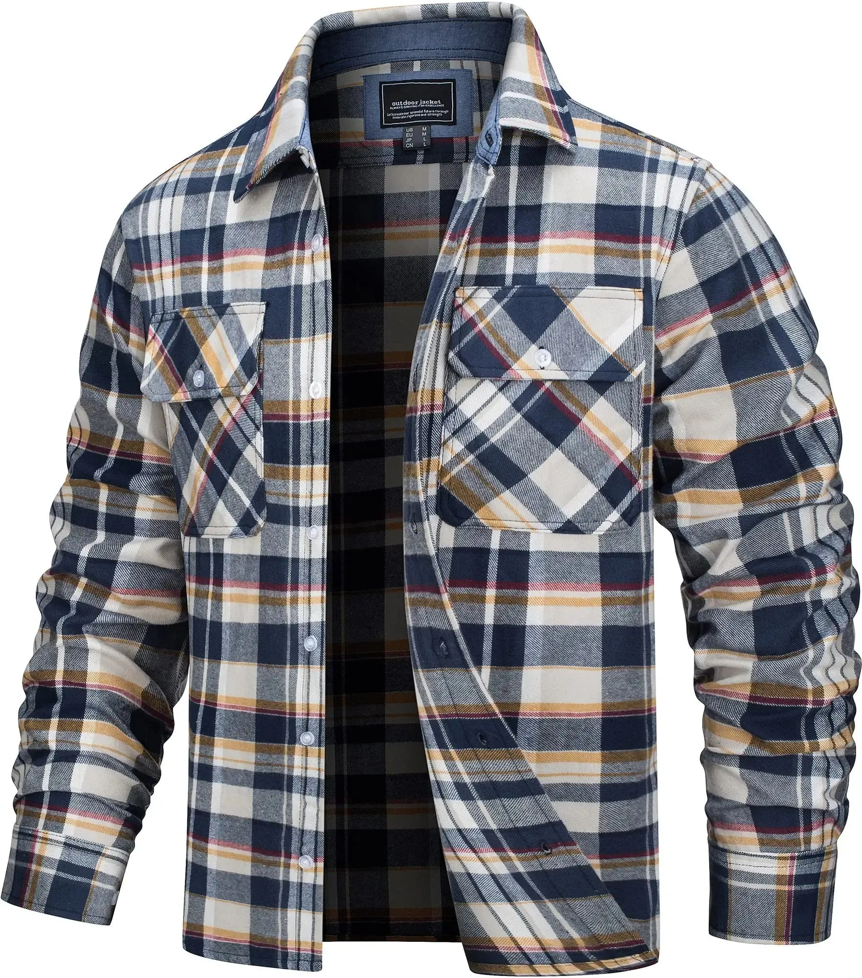 West Louis Button Down Cotton Plaid Flannel Lumberjack Shirt