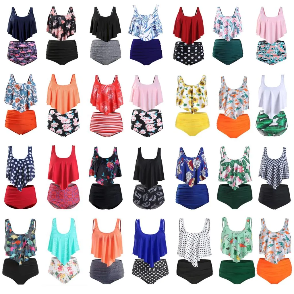 Women Summer Ruched High Waist Bikini Swimsuit