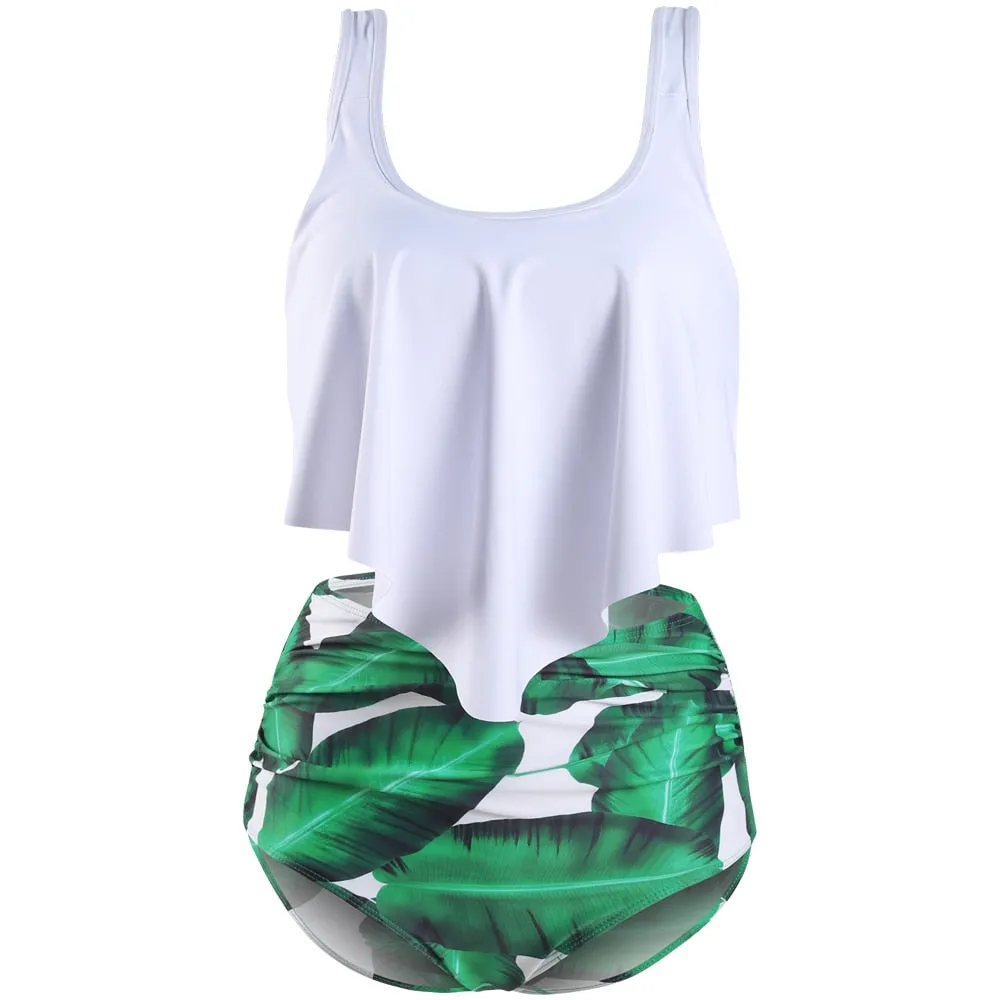Women Summer Ruched High Waist Bikini Swimsuit