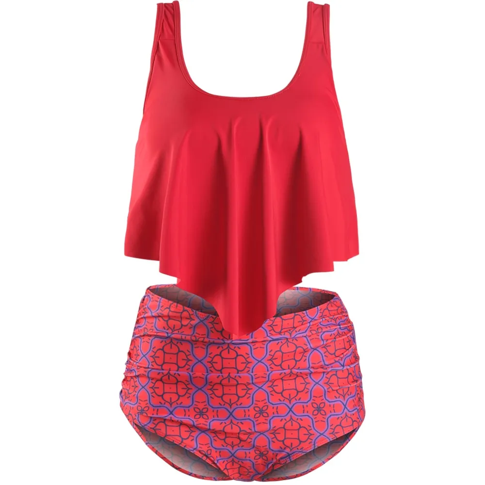 Women Summer Ruched High Waist Bikini Swimsuit