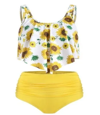 Women Summer Ruched High Waist Bikini Swimsuit