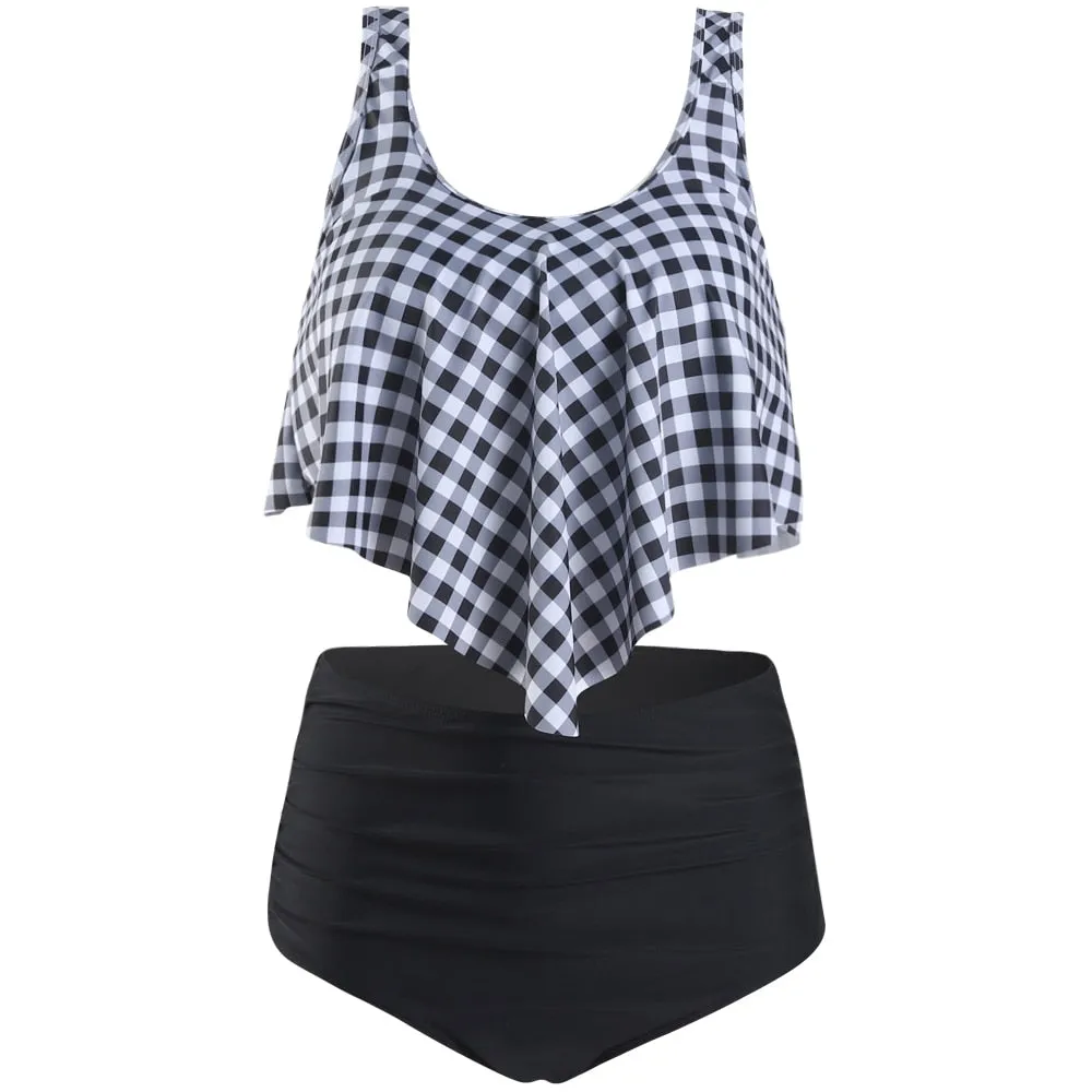 Women Summer Ruched High Waist Bikini Swimsuit