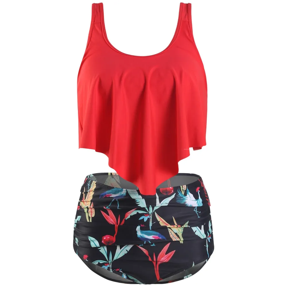 Women Summer Ruched High Waist Bikini Swimsuit