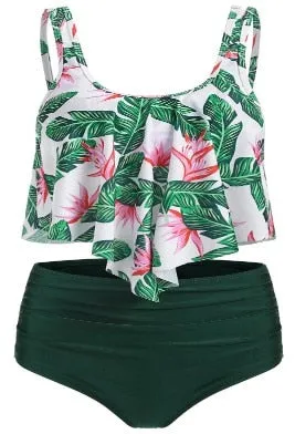Women Summer Ruched High Waist Bikini Swimsuit