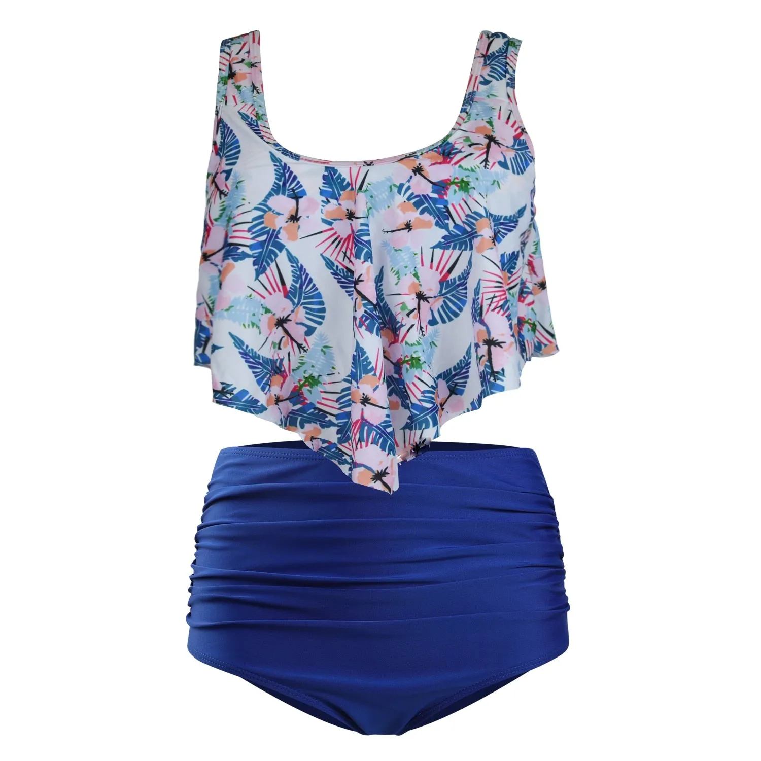 Women Summer Ruched High Waist Bikini Swimsuit