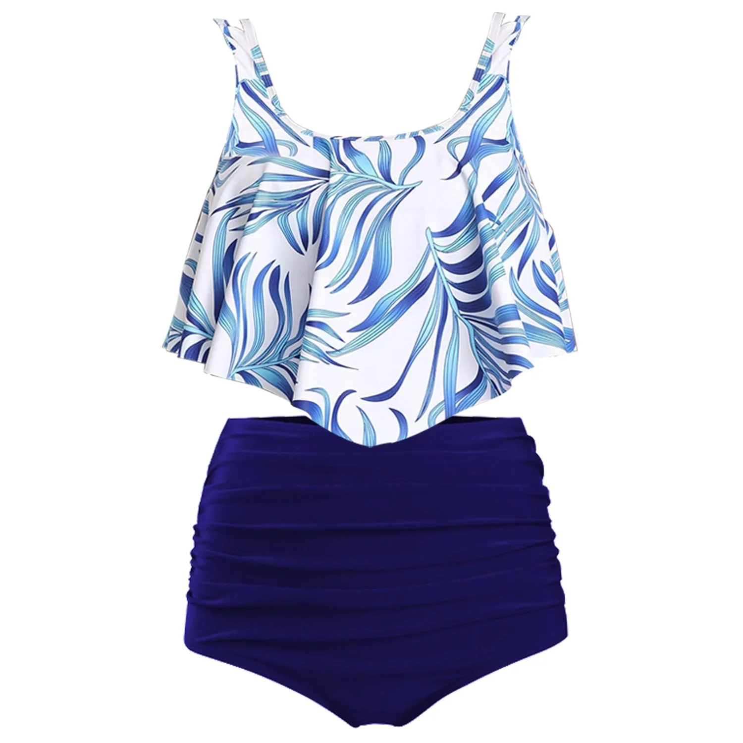 Women Summer Ruched High Waist Bikini Swimsuit