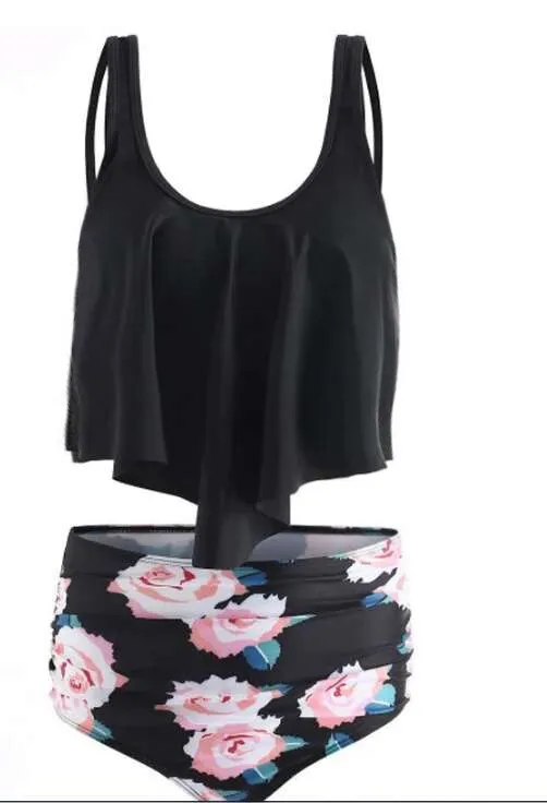 Women Summer Ruched High Waist Bikini Swimsuit