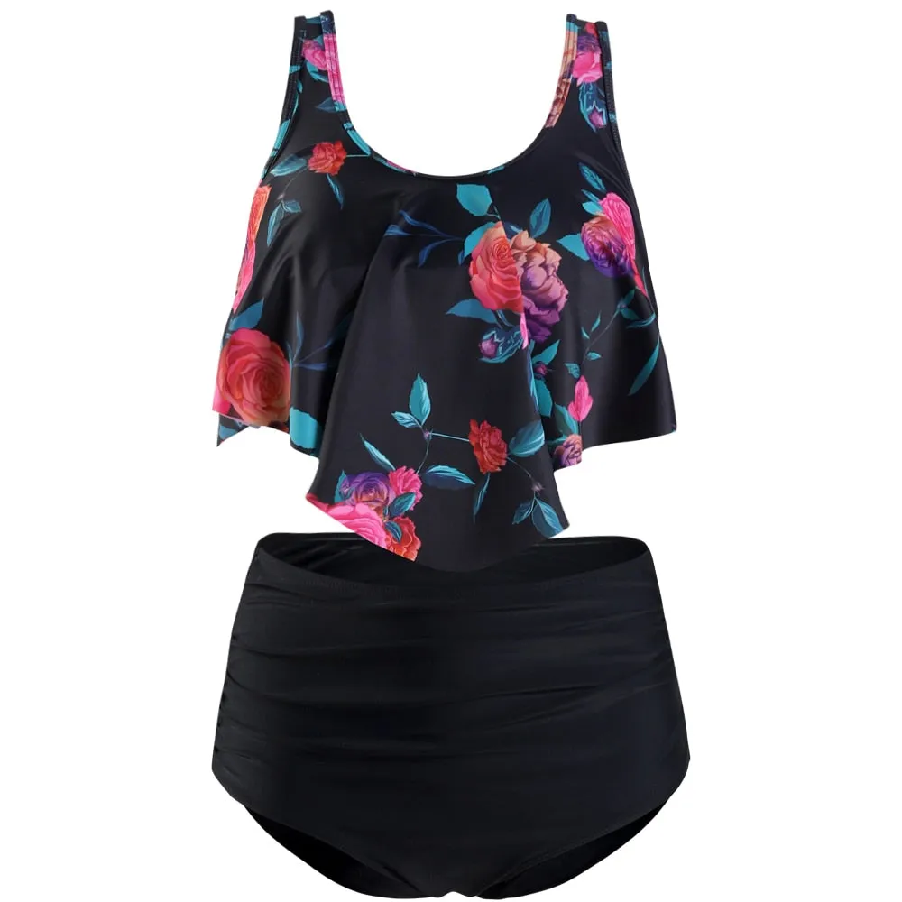 Women Summer Ruched High Waist Bikini Swimsuit